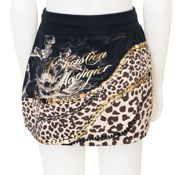 Christian Audigier Navy Animal Print Mini Skirt M - Picture 2 of 3